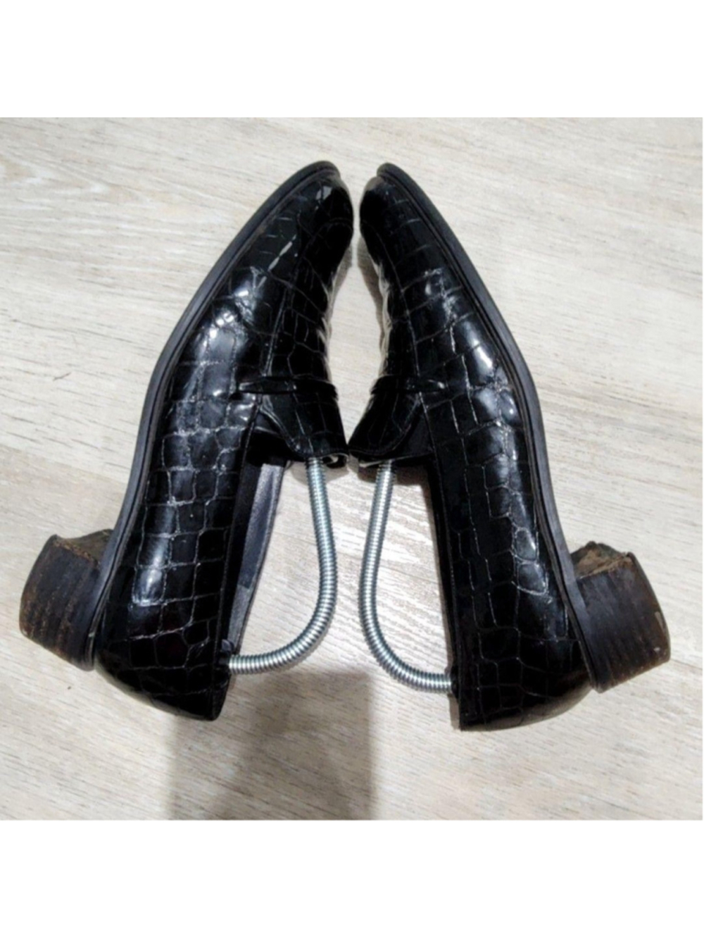 Stuart Weitzman Shoes Womens 7 Black Croc Embossed Loafer Flats Slip On Casual - Picture 7 of 10